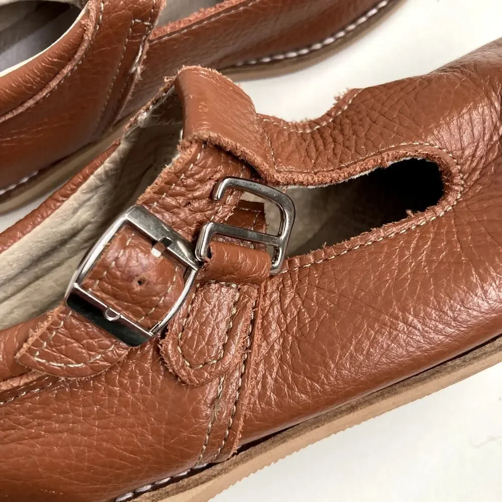Mon Petit Shoes Hard Sole T-Strap Shoe - Brown - Leather - 11